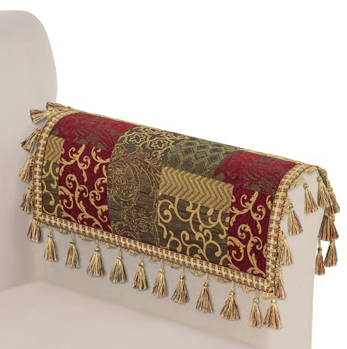 TOPLUXE Sofa-Armlehnenbezüge 2er, Anti-Rutsch Armlehnenschoner mit Quasten, Damast-Möbelschutz für Sessel Couch Relaxsessel 50x60cm (Patchwork)