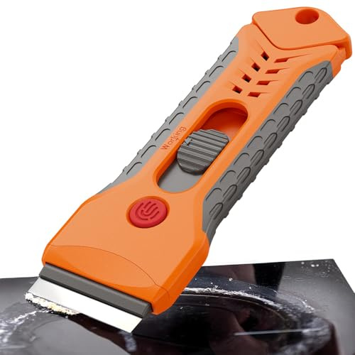 Razor Blade Scraper Tool for Cleaning with 15 Pcs Extra Blades, Multi-Surface Non-Scratch Scraping for Glass Top Stove, Cooktop, Oven & Car Windows, Lifts Burnt Food, Sticky Residue & Labels