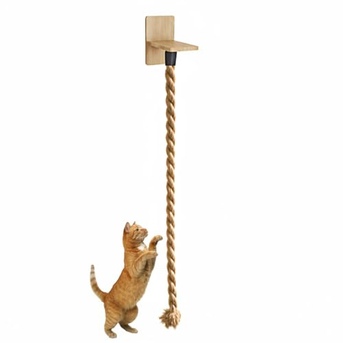 Cat Climbing Rope, Wall Mounted Cat Scratching Rope Ladder with Wooden Mounting Bracket for Indoor Outdoor Walls