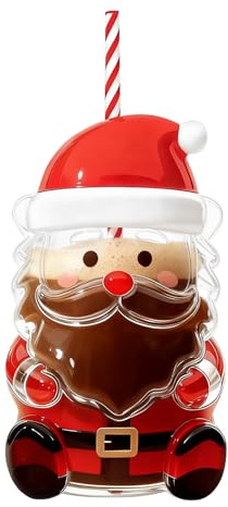 Tasse à eau de Noël de 591 ml avec paille - Tasse en verre avec couvercle et paille - Pour fête, jus de chocolat, cocktail, anniversaire, cuisine, vacances