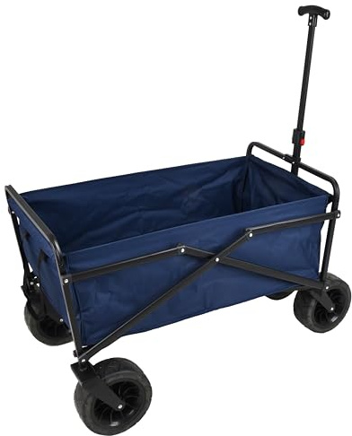 Large Heavy Duty Folding Utility Wagon Collapsible Trolley - Wheelbarrow Shopping, Beach, Picnic Festival Garden Camping Cart – Blue
