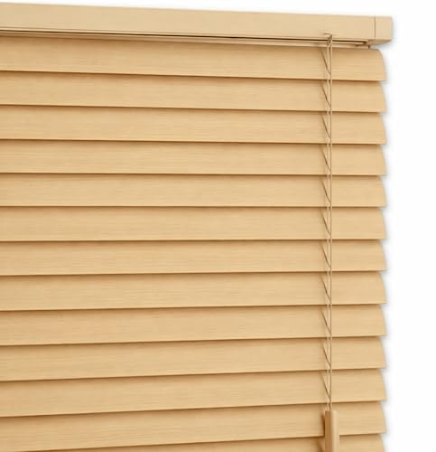 AQS - PVC Venetian Window Blinds - Easy Fit Curtains Trimmable Fittings - Windows Treatment Shutters Twist Open Close - Moisture Resistant Slats Wall & Recess Mount (Natural, 60W x 150H cm)