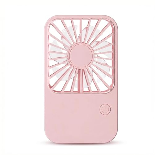 Satiskid Ultra-Thin Mini Pocket Fan, USB Rechargeable Small Desk Fan with Built-in Stand, 3 Speeds Portable Cooling Fans for Office, Travel & Camping (Pink)