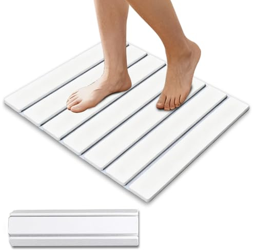 Alfombrilla de Baño de Diatomeas Plegable - Alfombra de Piedra Diatomita Rígida, Alfombrilla de Ducha Antideslizante, Tapete de Secado Rápido para Casa y Cocina, 30x40 cm (Blanco)