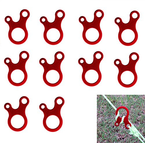 Pack of 10 Aluminum Guyline Wind Rope Buckle Cord Adjuster for Tent Camping Hiking Backpacking Outdoor Activity, Red