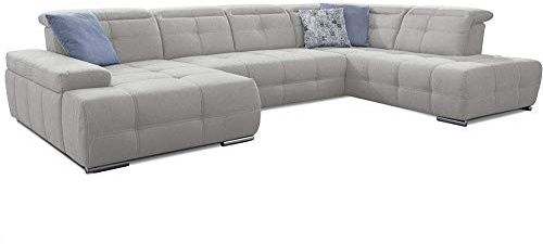 Cavadore Wohnlandschaft Mistrel mit Schlaffunktion / U-Form Bettsofa mit leichter Fleckentfernung dank Soft Clean / Geeignet für Haushalte mit Kindern, Haustieren /343 x 77 x 228 / weiß