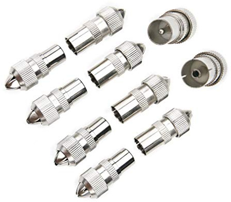 Liandasheng 10 PCS Aerial Connectors, Metal TV Aerial Connector Co-Axial Plug, 5x Female & 5x Male TV Aerial Coaxial Cable Connectors Adaptor, Coaxial/Coax RF Cable Plug, Coaxial Connector