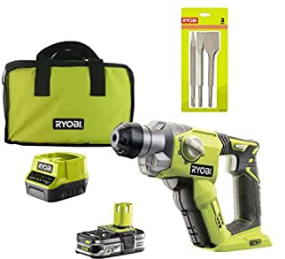 Pack Marteau perforateur RYOBI 18V One+ - 1 batterie LithiumPlus 2.5Ah - Kit 3 burins SDS+ - RAKSPC03