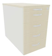 Standcontainer mit 4 Metall-Schubfächern und Utensilienschubfach, Metall-Rollschubführung, Zentralverriegelung, 438x800x720, Ahorn/Ahorn/Weiß