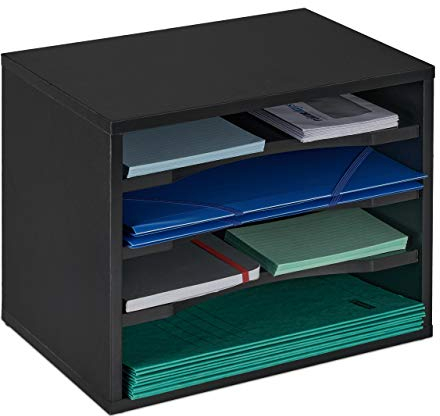 Relaxdays Dokumentenablage, große Briefablage, 4 Fächer, für Schreibtisch, Organizer HxBxT 28 x 35,5 x 25 cm, schwarz