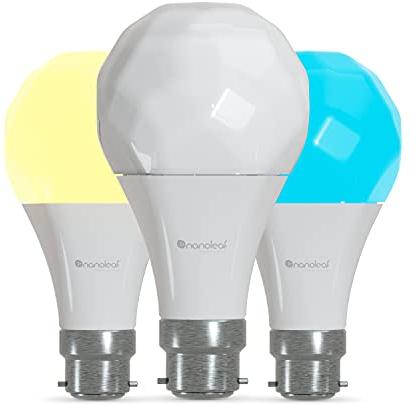 Nanoleaf Essentials 3 Lampadine LED B22 RGBW Smart e Dimmerabile - Luci Led 16M Colori Thread & Bluetooth, Funziona con Google Home Apple, Sincronia Musica e Monitor, Decorazioni Casa e Gaming