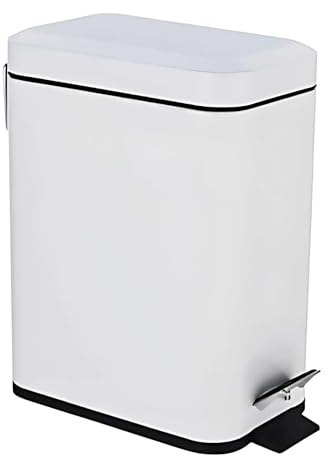 PEDAL BIN BATHROOM 5L SLIM RECTANGULAR REMOVABLE BUCKET WASTE DUST SLIMLINE EASY TO CLEAN 5 LITRE TOILET STAINLESS STEEL (White)