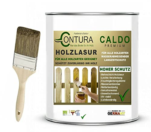 Holzlasur Dickschichtlasur 750ml Set mit Pinsel 2in1 Dauerschutzlasur Holzschutz Lasur (06 Eiche)