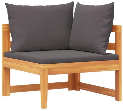 vidaXL Akazienholz Massiv Ecksofa mit Dunkelgrauen Kissen Gartensofa Sofa Lounge Gartenmöbel Einzelsofa Holzsofa Sessel Outdoor Terrasse