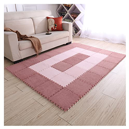 20 Pcs Interlocking Carpet Tiles,Plush Foam Floor Mat,Square Puzzle Mat,Climbing Mat Area Rugs for Home Playroom,20 Tiles/19.4 Sq.Ft,Light red+Light Pink
