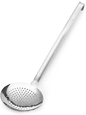 Forgast Schiumarola Monoblock in Acciaio Inox Satinato, Diametro 16 cm, Schiumarola Professionale, Mestolo Forato, Cucchiaio Filtrante Cucina con Manico Lungo, Lunghezza Totale 43cm