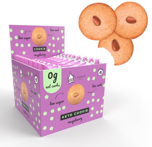 12 London Apron Keto Cookies – Soft Baked Raspberry | 0 g Net Carbs • Low Carb Sugar Free Biscuits for Diabetics & Vegan Snack Made in UK