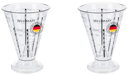 Westmark Messbecher, Mit Feinmesskegel, mehrsprachigen Messskalen und verschiedenen Maßeinheiten, Trichterform, Füllvolumen: 0,5 Liter, Kunststoff, Gerda, Transparent, 30762270 (Packung mit 2)