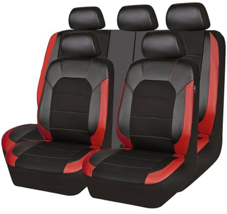 VENYAA Auto Sitzbezüge Set für Ford Fiesta St-Line/Active 2008-2020 2021 2022 2023 2024, 9 Stück Leder Wasserdicht Bequem Autositzbezüge Sitzschoner Innenraum Zubehör,Red