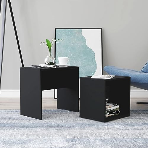 Tidyard Coffee Table Set, Nest of 2 Side Tables Bedside Tables Morden Sofa Table, for Living Room, Bedroom or Office Black 48x30x45 cm Chipboard