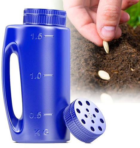 NVYAZJ Bouteille d'engrais Manuelle, épandeur de graines 2L avec 7 Modes d'ouverture 11 * 5'', Pot de récolte avec salière à Main, épandeurs de Jardin pour pelouse, Outils de Jardinage Bleu
