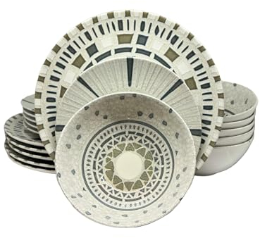 La Mediterránea - Vajilla de 18 piezas para 6 personas, 6 platos planos de 26 cm, 6 platos de postre y 6 cuencos - Platos de gres - Marrón