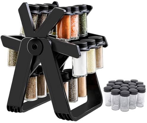 Présentoir à Épices avec 18 pots à épices,Organiseur rotatif à 360 °,Etagère de Stockage d'Épices pour Condiments, Rangement d'Épices,Pour Rangement Cuisine