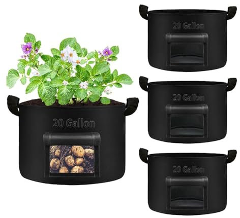 BTAISYDE 4 Piezas Saco para Plantas 20 Galones Bolsas de Cultivo 80L Macetas de Tela No Tejida, Bolsas para Plantas con Asas Saco de Plantación para Flores Verduras Papas,Black,20 gallons