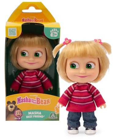 Giochi Preziosi Masha E Orso - Bambola Masha Alta 12 Cm Con Codini E Vestito Con Maglione Rosa Fedele Riproduzione Visto In Tv, Per Bambni A Partire Dai 3 Anni