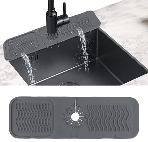 Sink Faucet Mat Silicone Draining Mat Kitchen Sink Splash Guard Faucet Handle Drip Catcher Tray for Kitchen, Bathroom, Countertop Protect