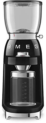 Smeg CGF11BLUK UK 50’s Style Design Electric Coffee Grinder with Conical Burrs, 30 Bean Grinding Levels, 150W, Black