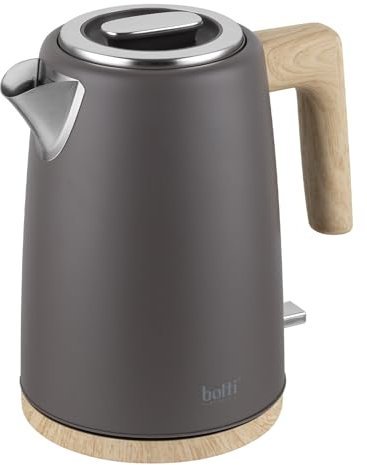 Botti Pedro bouilloire électrique 1,7L gris | Puissance de 2200W | Acier inoxydable brossé | Élément chauffant plat | Arrêt automatique | Contrôle Strix | Design esthétique