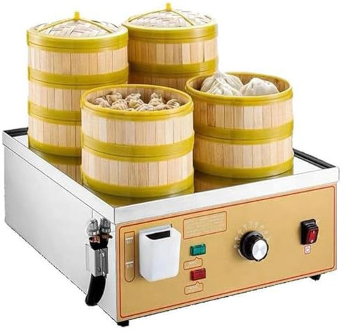 Vaporera de acero inoxidable para alimentos, vaporera eléctrica de 2/4/6 orificios, máquina comercial para bollos al vapor, calentamiento con tubo en U de acero inoxidable,control de temperatura,4Hole