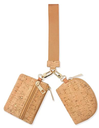 boshiho Geldbörse aus Kork, umweltfreundlich, mit Reißverschluss und Schlüsselring (Combination Style)