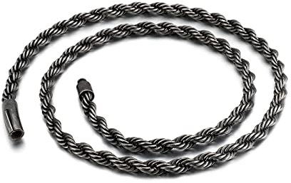 Tolldek Männer Halsketten 66cm, Edelstahl Kordelkette Herren Grau Zopfkette Breit 3.8MM, Metallkette Hals Hip Hop