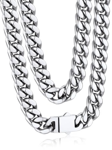 Bandmax Panzerkette Herren Miami Kette 9MM breit Jungen Kubanische Halskette 56CM Länge Gliederkette Edelstahl Männer Edelstahlkette Hip Hop Modeschmuck Accessoire für Geburtstag
