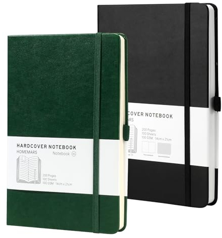 HOMEMARS Anteckningsbok, Journal, Dotted Journal A5 anteckningsbok, A5, Bullet Dotted Journal Prickig 200 sidor, 100GSM, Hårt omslag, Pennhållare, Bokmärken, Grön Svart