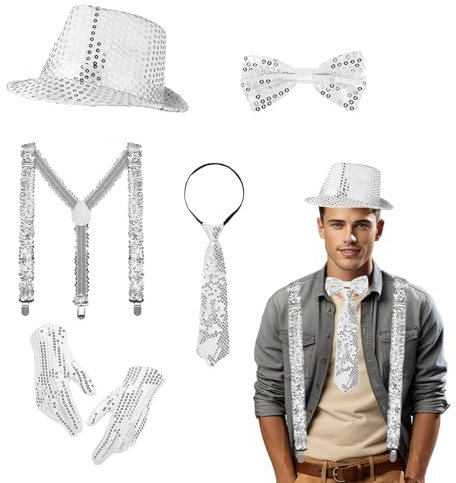 FDHBDF 5 Stück Herren Glitzer Bekleidung Damen Disco Kostüm Bühne Zaubershow Coole Bekleidung Accessoires Karneval Geburtstagsfeier Jubiläum Freunde Party Disco Kostüme