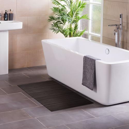 DE-COmmerce Badteppich aus Bambus Lines Ebony 50 x 80 cm Badematte Badvorleger Duschmatte rutschhemmend
