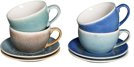 CreaTable, 24044 Serie Caldera - Vajilla de 8 piezas para 4 personas, juego de capuchino de gres, apto para lavavajillas y microondas, producción de calidad