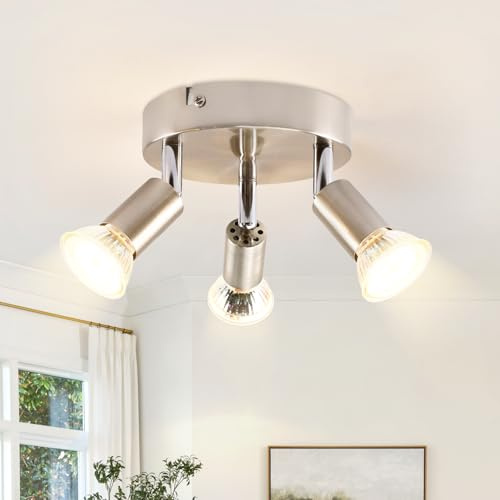Lichtmaler LED Deckenlampe 3 Flammig Deckenspots Deckenleuchte GU10 | Edelstahl Deckenstrahler Schwenkbar 330°Industrial Schlafzimmerlampe Esszimmer, Ohne Leuchtmittel