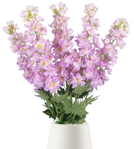 Delphinium Artificial Flowers,5PCS Faux Larkspur Stems 39 Purple Long Stem Silk Flowers for Tall Vase Home Wedding Table Decor(Light Purple) ﻿