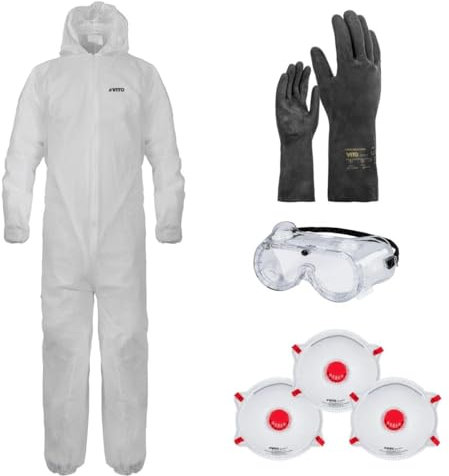 VITO Kit de Protection Jardin Phytosanitaire EPI - Combinaison Taille L + Lunettes et Gants de Protection Chantier Agriculture