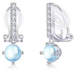 PHNIBIRD Silber Ohrclips Damen ohne Ohrlöcher Mondstein Schmuck Geschenk