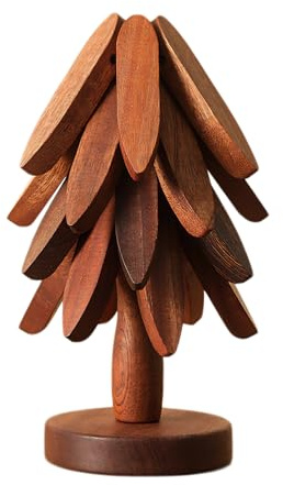 Dessous de plat en bois, dessous de plat créatif en bois arbre avec support, dessous de verre pliable amusant pour poêle, théière, tasse