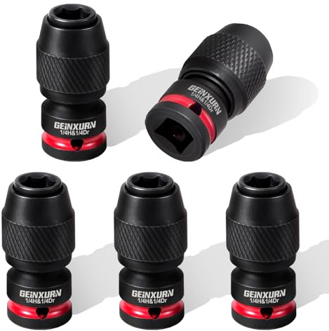 GEINXURN 5 Stücke Stecknuss-Adapter 1/4 Vierkantantantrieb auf 1/4 Sechskantschaft, Bit Adapter Schnellverschluss Schlagschrauber Nüsse für Schlagratschenschlüssel Schraubendreher Bit-Halter