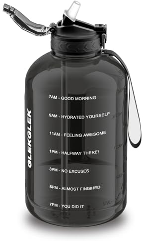 GLEKGLEK Big 3L Water Bottle BPA Free, Large Drinks Bottle with with Straw, for Gym, Home, Camping, and Outdoor (Black)