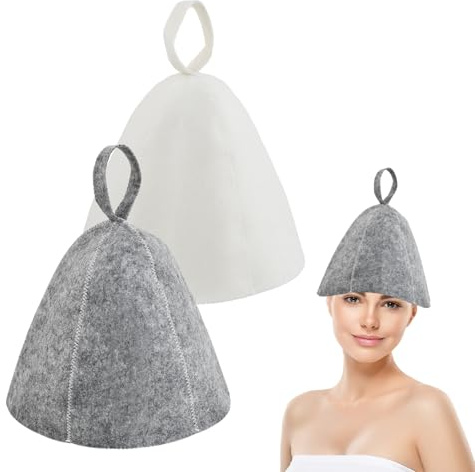 2 Pezzi Cappello da Sauna in Feltro, Berretto da Sauna, Cappelli da Sauna Cuffia Anticalore per Uomo e Donna, Accessori Ideali Per Sauna (Bianco+Grigio)
