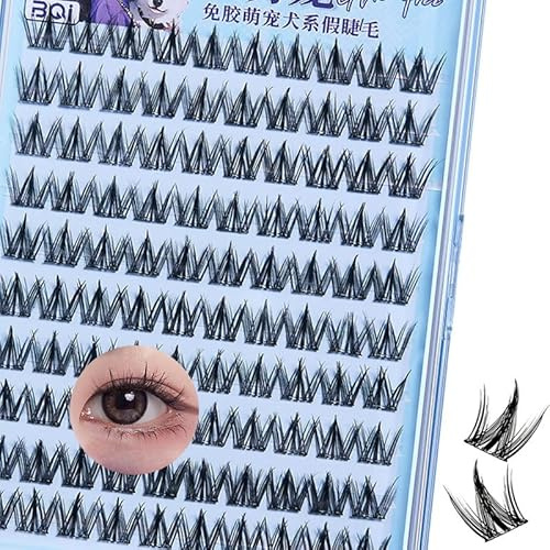 SanKristo 100 Pcs Cils en Cluster Pre Collé, Cils Individuels en Cluster Manga Anime à Porter en Deuxième Kit Extension Cils DIY, Faux Cils Autoadhésif Fluffy C Curl Thick Lashes, 13 MM