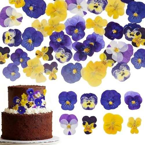 48 Stück 8 Arten natürlich getrocknete,Gepresste, Essbare Blumen zum Dekorieren von Kuchenaufsätzen – Mix aus Stiefmütterchen für Kuchendekoration, Kerzenherstellung,DIY-Kunsthandwerk